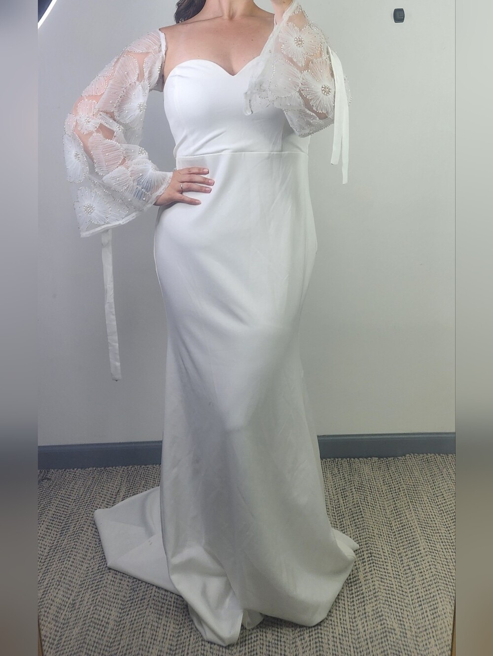 Everlasting Desire White Mesh Pearl Off-the-Shoulder Maxi Dress